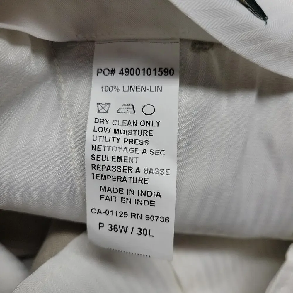 NWOT LAUREN RALPH LAUREN Pants Men 36x30 Beige Linen Pockets Dress Casual